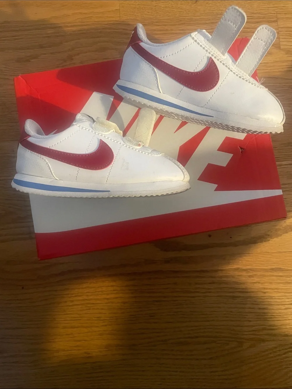 Nike White and Red Velcro Kids Sneakers